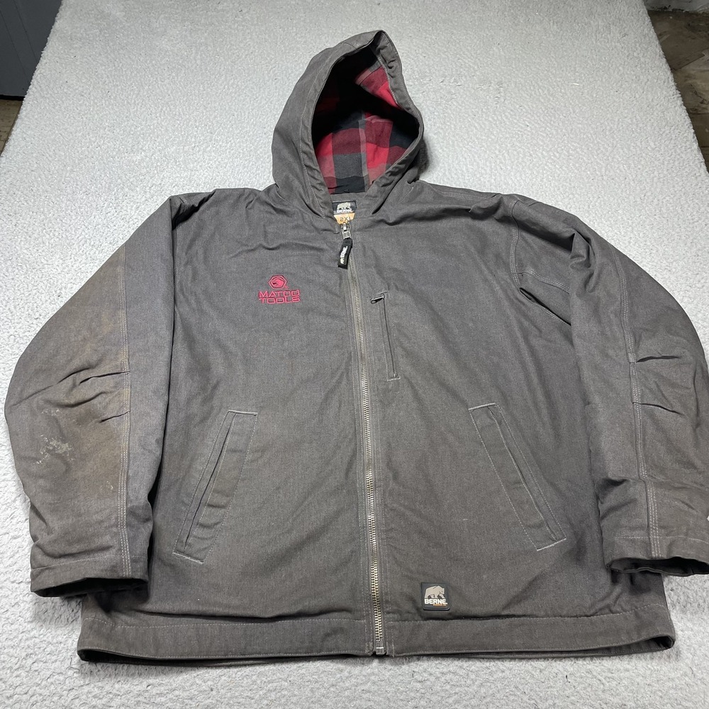 Berne Parka Jacket Mens 2XL Gray Hooded‎ Insulated Work Matco Tools Logo READ